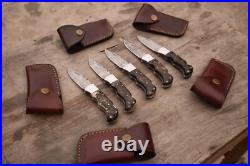 Set Of 20pcs Of Custom Pocket Knives, Ram Horn Handle With Leather Sheath