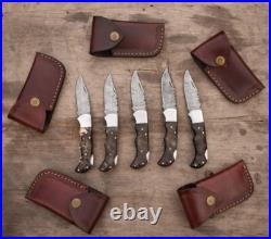 Set Of 20pcs Of Custom Pocket Knives, Ram Horn Handle With Leather Sheath