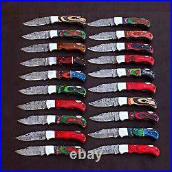 Set Of 40pcs Of Custom Pocket Knives, Colored Wood Handle With Leather Sheath