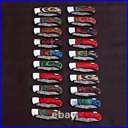 Set Of 40pcs Of Custom Pocket Knives, Colored Wood Handle With Leather Sheath