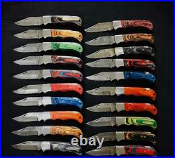 Set Of 40pcs Of Custom Pocket Knives, Colored Wood Handle With Leather Sheath