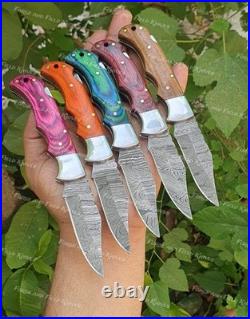 Set of 20 Custom Handmade Damascus Steel Mix Folding & Pocket Knives From USA