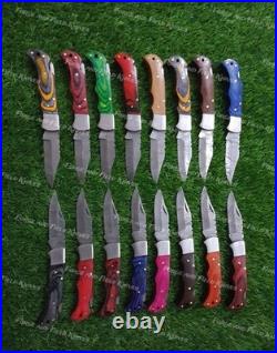 Set of 20 Custom Handmade Damascus Steel Mix Folding & Pocket Knives From USA