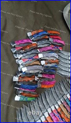 Set of 20 Custom Handmade Damascus Steel Mix Folding & Pocket Knives From USA