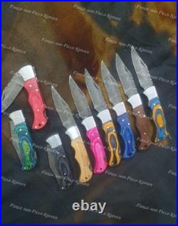 Set of 20 Custom Handmade Damascus Steel Mix Folding & Pocket Knives From USA