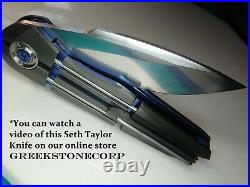 Seth Taylor Knives Vispera Elite Flipper Zirconium Blue Titanium Custom Knife