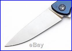 Shirogorov Flipper 95 S30V Blue Anodized Titanium Folding knife with bearings NIB