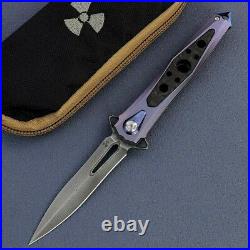 Spear Point Folding Knife Pocket Hunting Survival Damascus Steel Titanium CF EDC