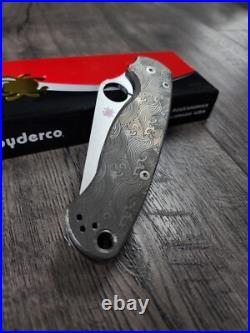 Spyderco PM2 Titanium scales with Great Waves Engraving V3 Modular Clip WithDragon