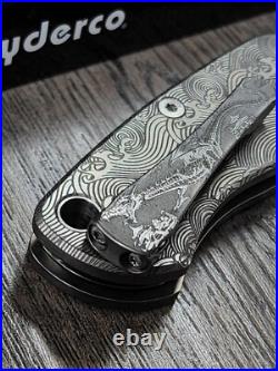 Spyderco PM2 Titanium scales with Great Waves Engraving V3 Modular Clip WithDragon