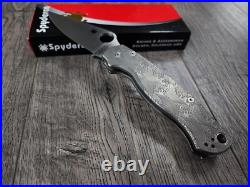 Spyderco PM2 Titanium scales with Great Waves Engraving V3 Modular Clip WithDragon