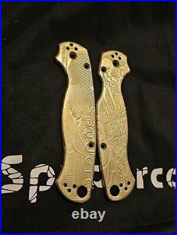 Spyderco Pm2 Paramilitary 2 Brass Scales Custom Deep Engraved One Of A Kind