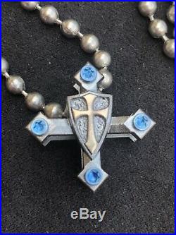 Steel Flame Crusader Shield Double Cross Pendant / Lanyard Badge Holder NEW
