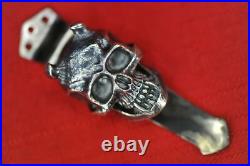 Steel Flame XL 3D Hannya Skull in Silver, Three Hole Pocket Clip, fits Emerson