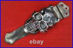 Steel Flame XL 3D Hannya Skull in Silver, Three Hole Pocket Clip, fits Emerson