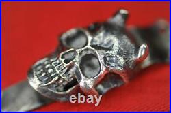 Steel Flame XL 3D Hannya Skull in Silver, Three Hole Pocket Clip, fits Emerson