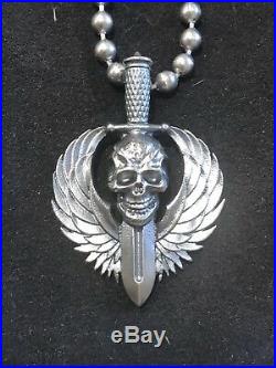 Steel Flame XL Darkness Guardian Sterling Silver Pendant & Dogtag Chain Necklace