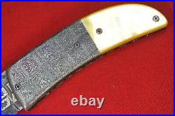 Steven Schwarzer Yellow Fever Folder. 10 Damascus Blade, Bolster Gold Lip Pearl