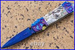 Suchat Custom Folding Knife Color Damascus Black Pearl 6AL4V Titanium Anodized