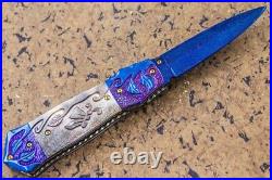 Suchat Custom Folding Knife Color Damascus Black Pearl 6AL4V Titanium Anodized