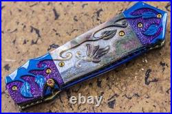 Suchat Custom Folding Knife Color Damascus Black Pearl 6AL4V Titanium Anodized