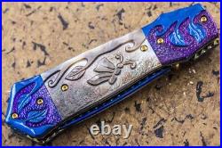 Suchat Custom Folding Knife Color Damascus Black Pearl 6AL4V Titanium Anodized