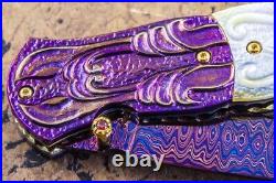 Suchat Custom Folding Knife Color Damascus Black Pearl 6AL4V Titanium Anodized