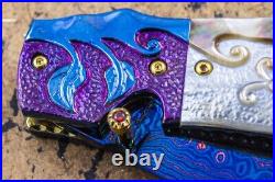 Suchat Custom Folding Knife Color Damascus Black Pearl 6AL4V Titanium Anodized