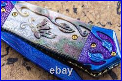 Suchat Custom Folding Knife Color Damascus Black Pearl 6AL4V Titanium Anodized