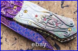 Suchat Custom Folding Knife Color Damascus Black Pearl 6AL4V Titanium Anodized