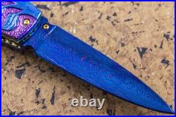 Suchat Custom Folding Knife Color Damascus Black Pearl 6AL4V Titanium Anodized