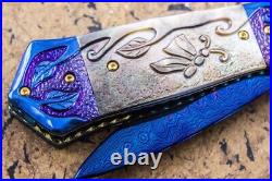 Suchat Custom Folding Knife Color Damascus Black Pearl 6AL4V Titanium Anodized