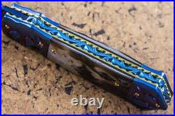 Suchat Custom Folding Knife Color Damascus Black Pearl 6AL4V Titanium Anodized