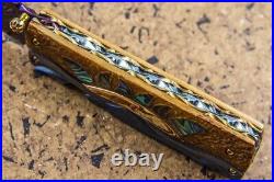 Suchat Custom Folding Knife Color Damascus Tanto Blade Mokume Titanium Abalone