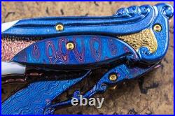 Suchat Custom Folding Knife Color Damascus Yellow Pearl 6AL4V Titanium Anodized