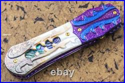 Suchat Custom Folding Knife Damascus Black Pearl Abalone 6AL4V Titanium Anodized