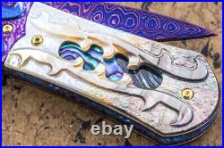 Suchat Custom Folding Knife Damascus Black Pearl Abalone 6AL4V Titanium Anodized