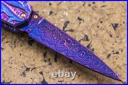 Suchat Custom Folding Knife Damascus Black Pearl Abalone 6AL4V Titanium Anodized