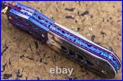 Suchat Custom Folding Knife Damascus Black Pearl Abalone 6AL4V Titanium Anodized