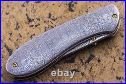 Suchat Custom Handmade Folding Knife VG10 Damascus Steel 24K Gold Plated Screw
