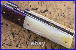 Suchat Handmade Folding Knife Yellow Pearl Tanto Damascus Extra Handle as Gift