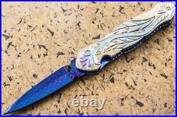 Suchat Jangtanong Custom Folding Knife Color Damas Steel Sculpture as Flower