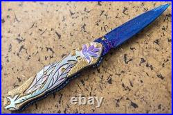 Suchat Jangtanong Custom Folding Knife Color Damas Steel Sculpture as Flower