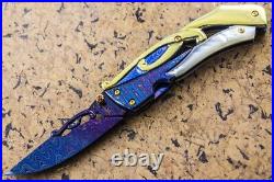 Suchat Jangtanong Custom Folding Knife Color Damas Steel Titanium White Pearl FS