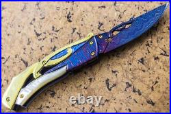 Suchat Jangtanong Custom Folding Knife Color Damas Steel Titanium White Pearl FS