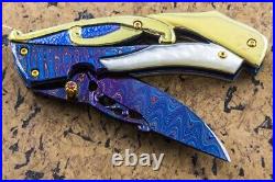 Suchat Jangtanong Custom Folding Knife Color Damas Steel Titanium White Pearl FS