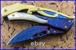 Suchat Jangtanong Custom Folding Knife Color Damas Steel Titanium White Pearl FS