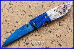 Suchat Jangtanong Custom Folding Knife Color Damascus Black Pearl Carved Spider