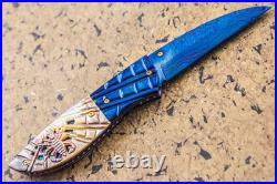 Suchat Jangtanong Custom Folding Knife Color Damascus Black Pearl Carved Spider