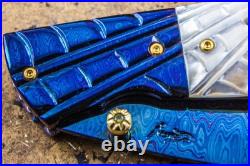 Suchat Jangtanong Custom Folding Knife Color Damascus Black Pearl Carved Spider